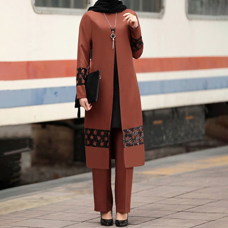 KanDam-2023 Patch Designs Chiffon Muslim Women Long Tops Islamic Sets