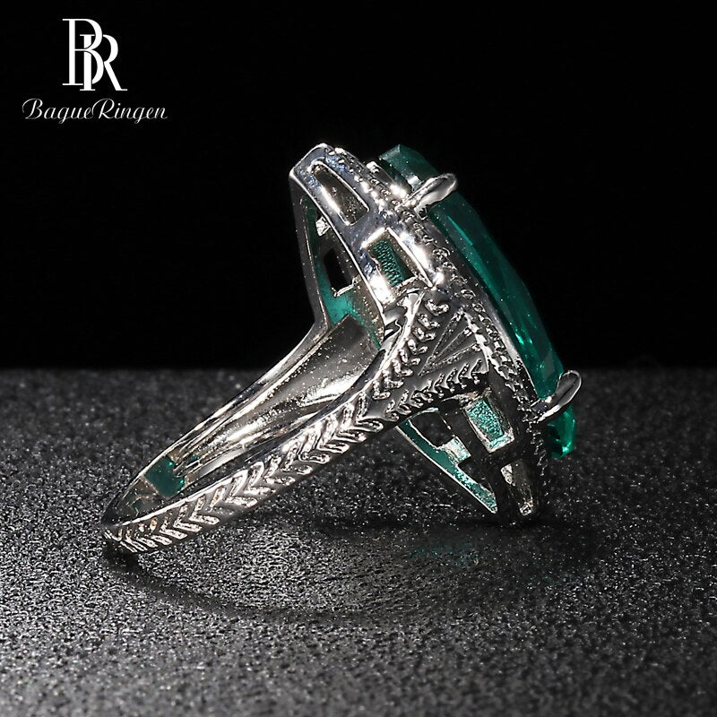 Bague Ringen Olive Shape Gemstone Ring For Women Fashion Jewelry Green AAA Zircon Delicate Individual Character Gift Wholesale