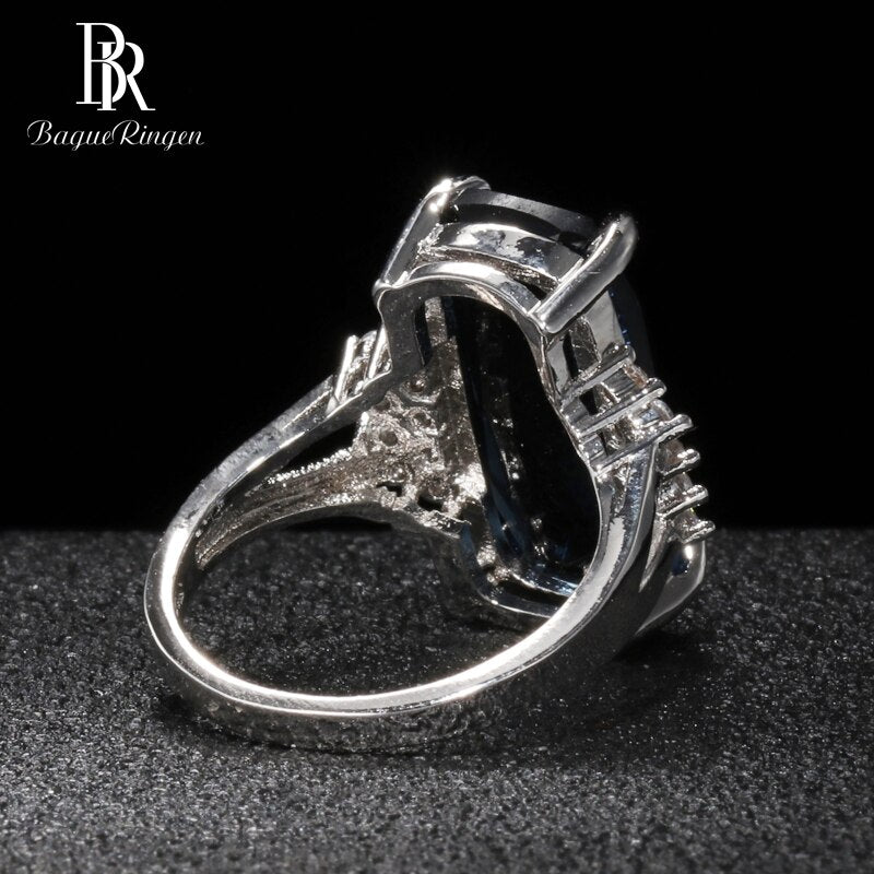 Bague Ringen Fashion Rectangle Gemstones Ring For Women Jewelry Geometry Artificial Sapphire Princess Party Banquet Wholesale