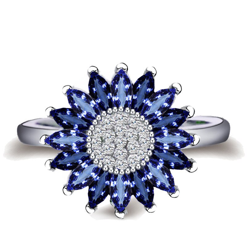Bague Ringen Female Trendy Rings For Women Sunflower Blue Gemstones Fashion Jewelry Plant Dating Party Ring