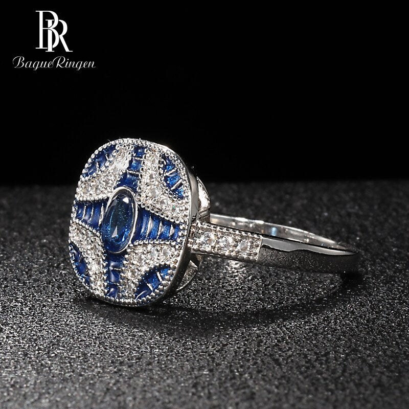 Bague Ringen Trendy Fashion Jewelry Rings For Women Geometry Artificial Sapphire Zircon Blue Engagement Party Ring Female Gift