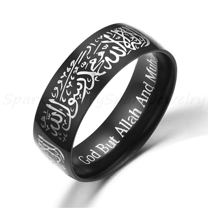 KanDam-Spark Arabic Islamic Scripture Rings 8MM Stainless Steel Muslim Prayer Band Ring