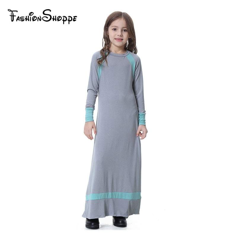 Muslims Islamic Arabia girl Long Sleeve Long Dress Abaya for 110-160cm tall girl