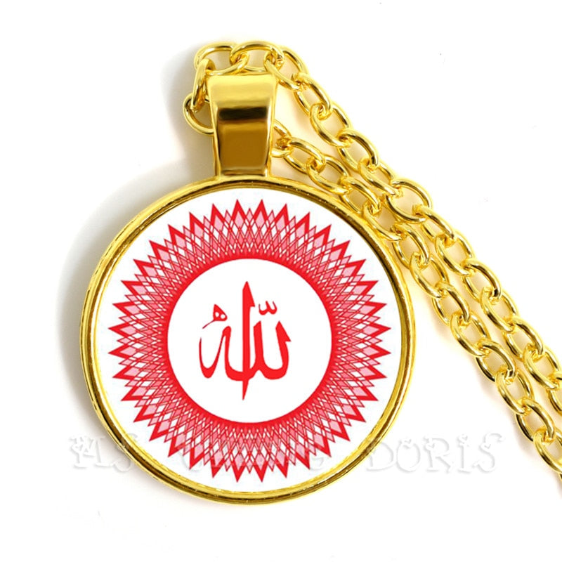KanDam-Arabic Muslim Islamic God Allah Pendant Necklace 25mm Glass Dome Cabochon Jewelry Ramadan Gift For Friends