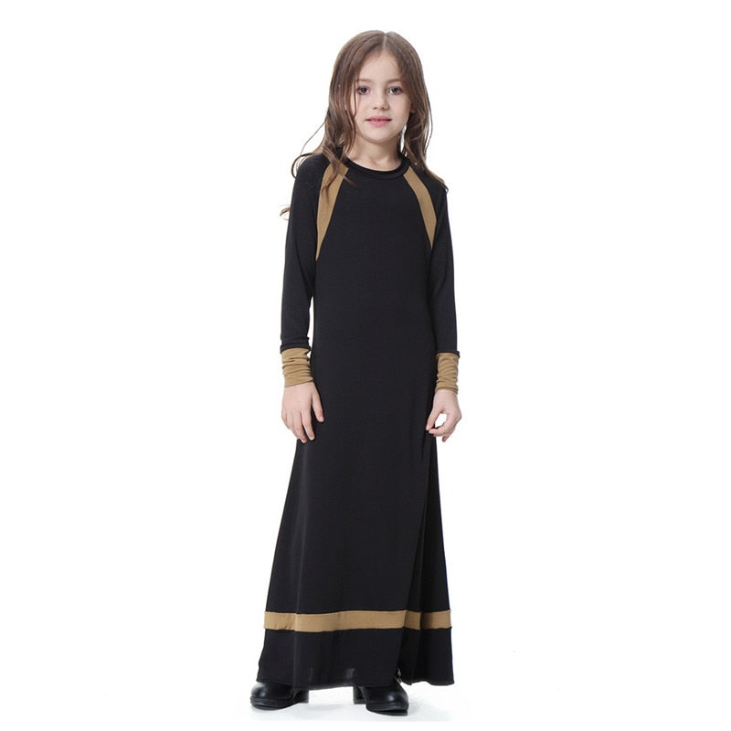 Muslims Islamic Arabia girl Long Sleeve Long Dress Abaya for 110-160cm tall girl
