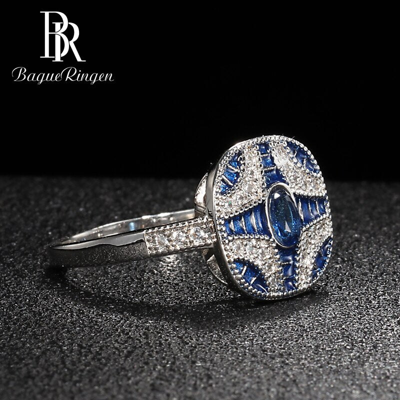 Bague Ringen Trendy Fashion Jewelry Rings For Women Geometry Artificial Sapphire Zircon Blue Engagement Party Ring Female Gift
