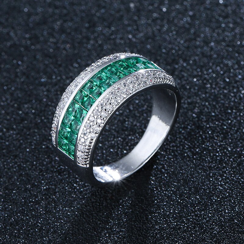 Bague Ringen 5 Colors Choices Gemstones Ring For Women Luxury Design Green Pink Blue Rainbow Female Fashion Jewelry Party