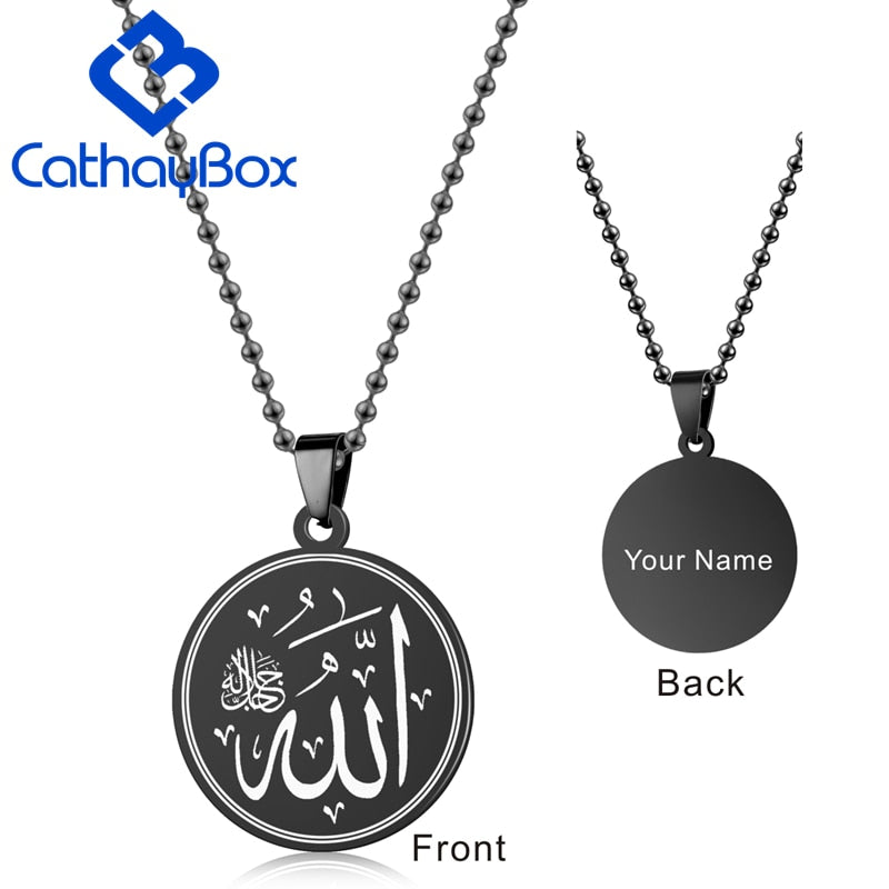 KanDam-Personalized Name Engrave Stainless Steel Islamic God Allah Pendant Necklace Jewelry