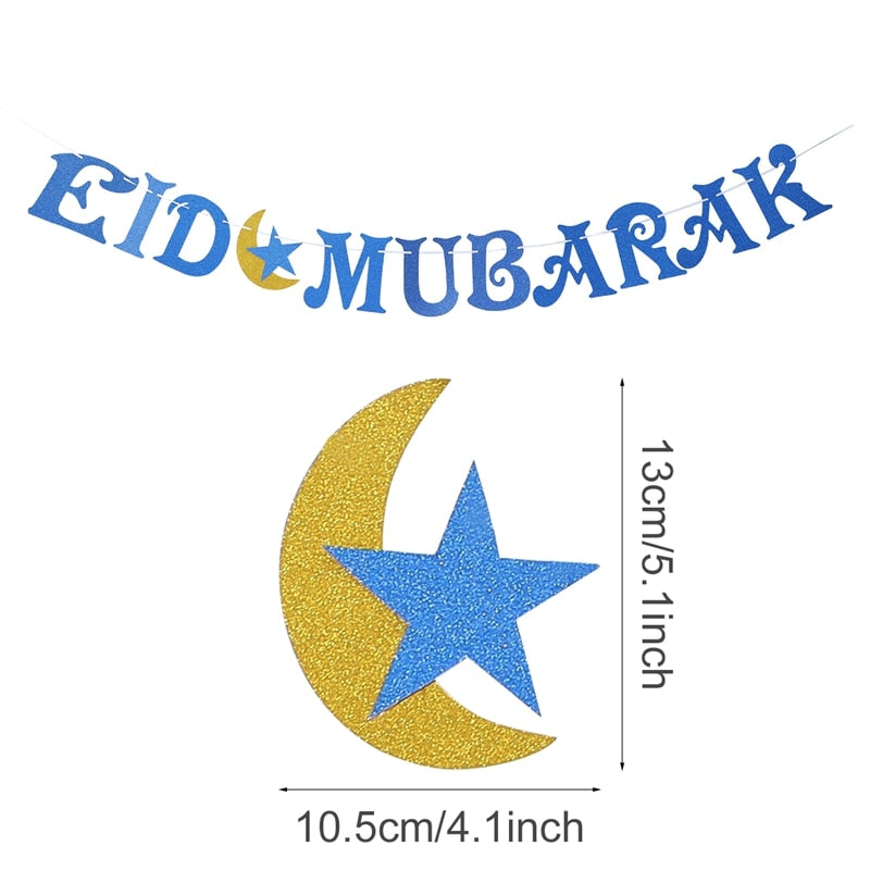 KanDam-Eid Mubarak Plates Banner Balloon Tableware Ramadan Decoration 2023 Gifts