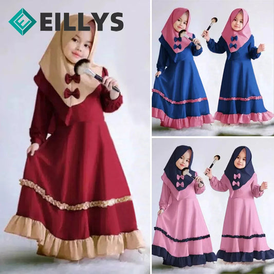 NEW2023 2 Piece Abaya Hijab Dress Girls Muslim